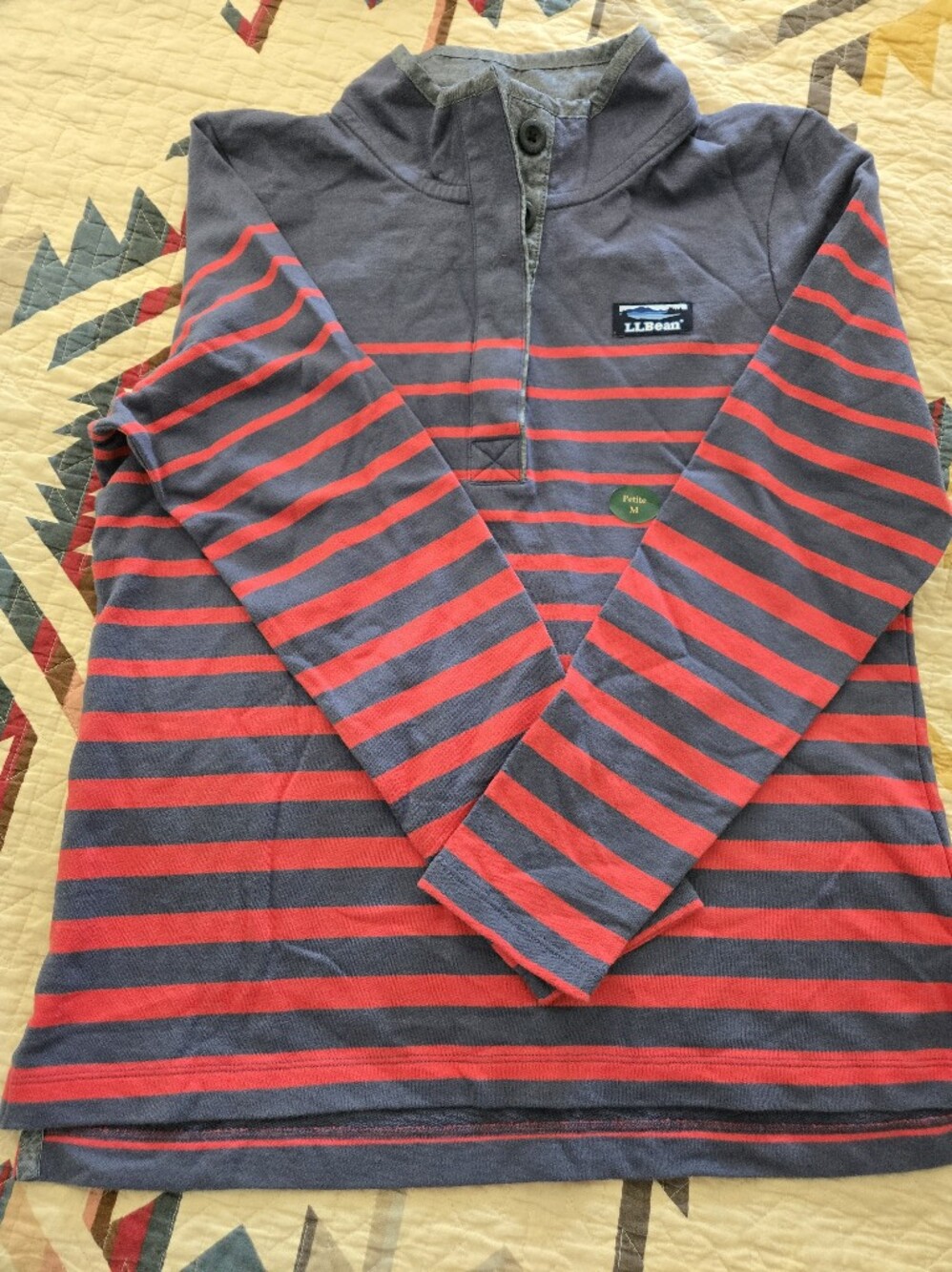 L.L. Bean Peaks Island Red Navy Women's Mockneck Sweatshirt Rugby NWT Top Size M